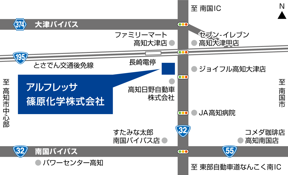 アルフレッサ篠原化学本社新社屋の略地図